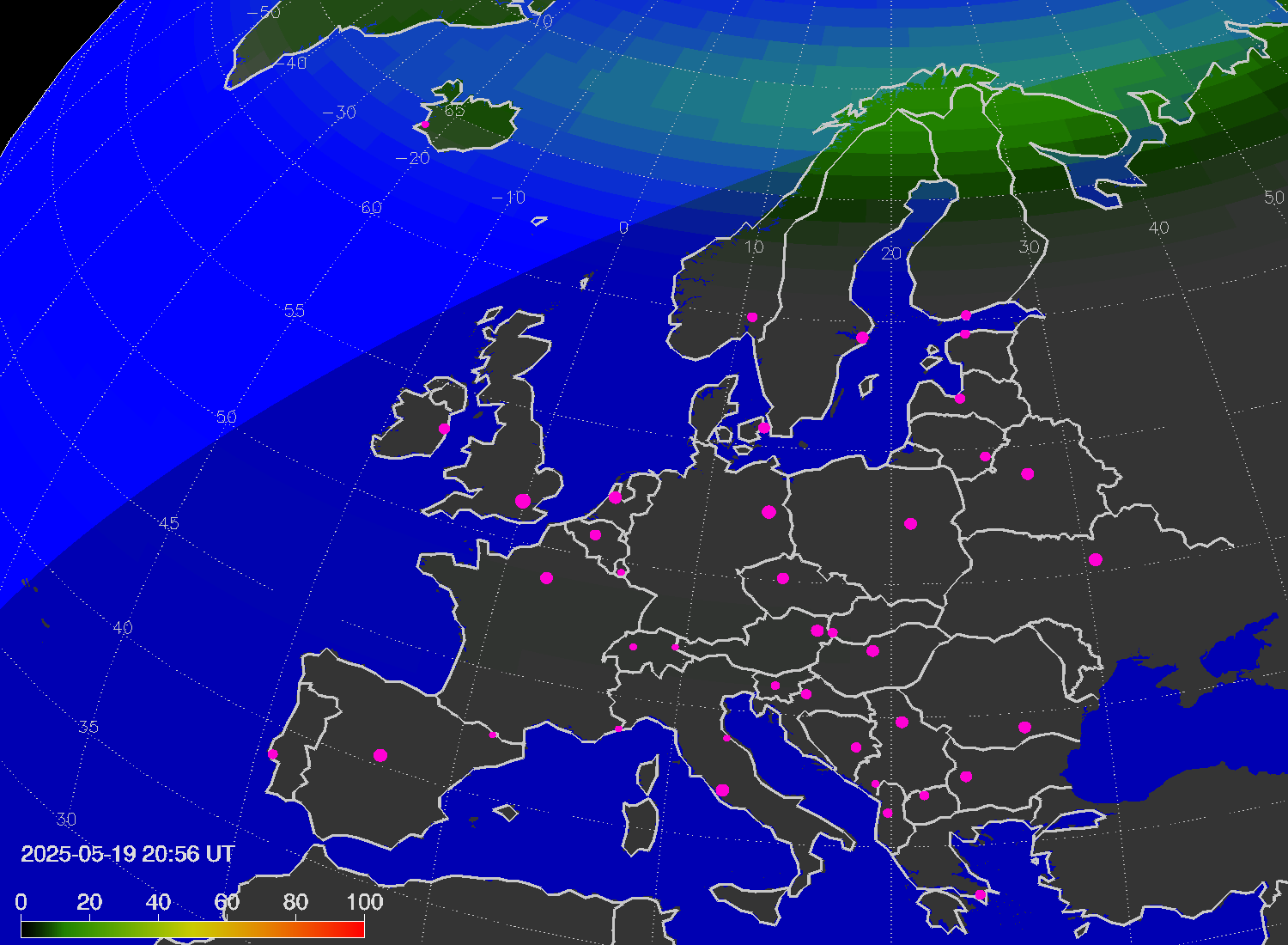 Northern lights (auroras) over Europe