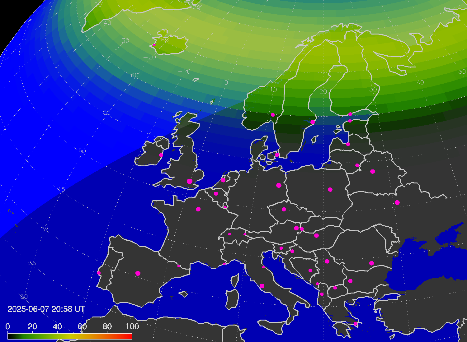 Northern lights (auroras) over Europe