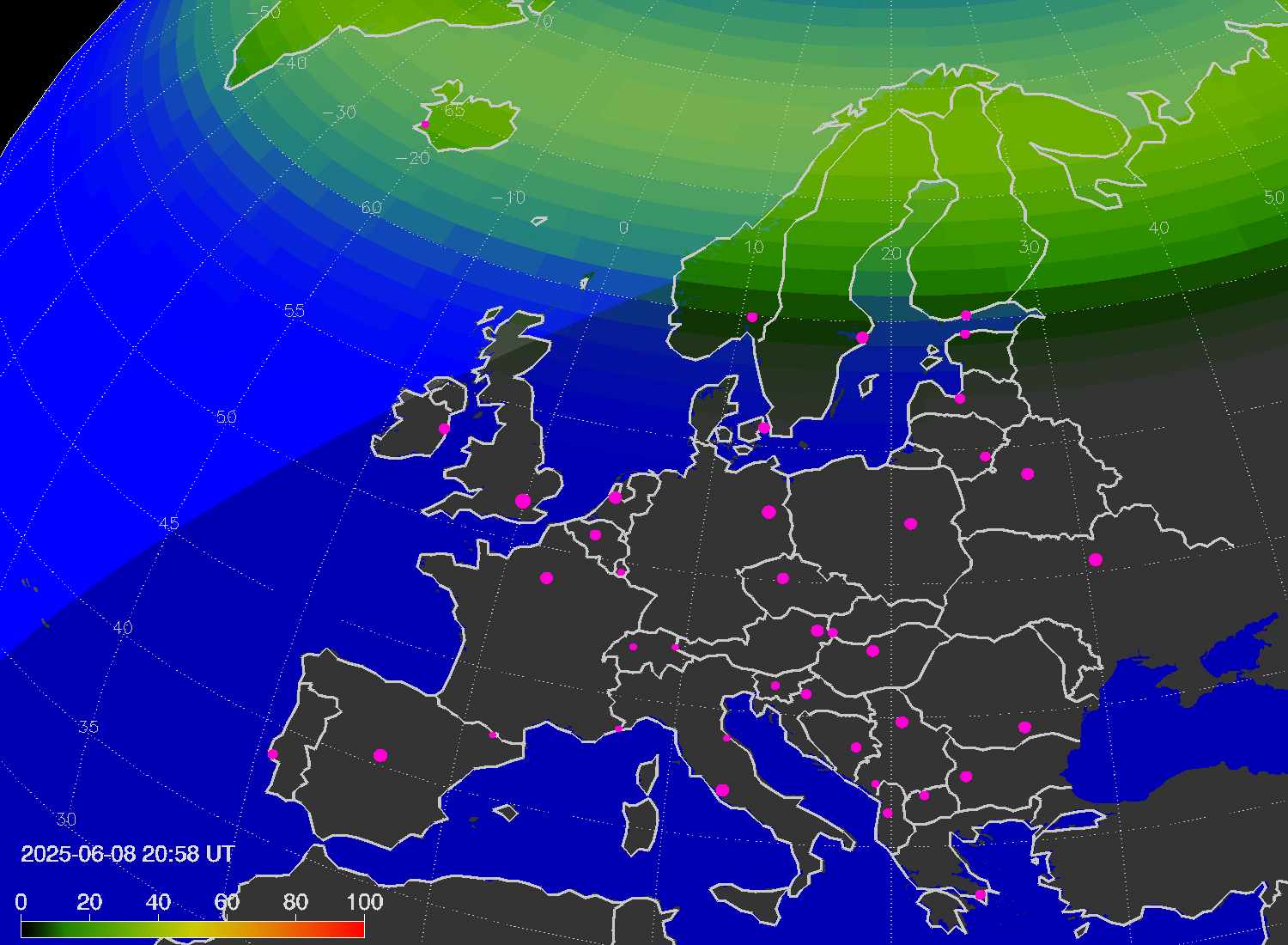 Northern lights (auroras) over Europe