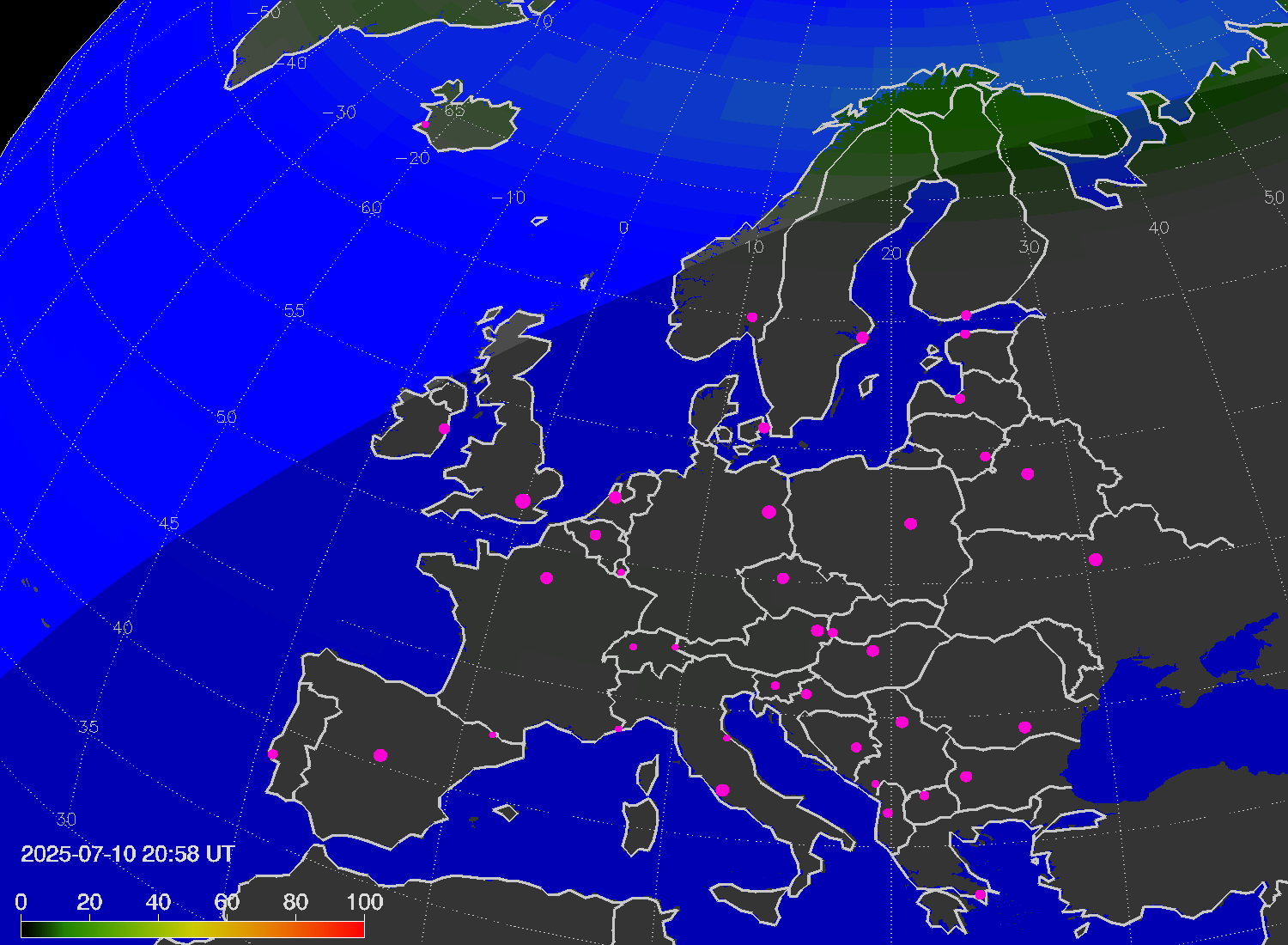 Northern lights (auroras) over Europe