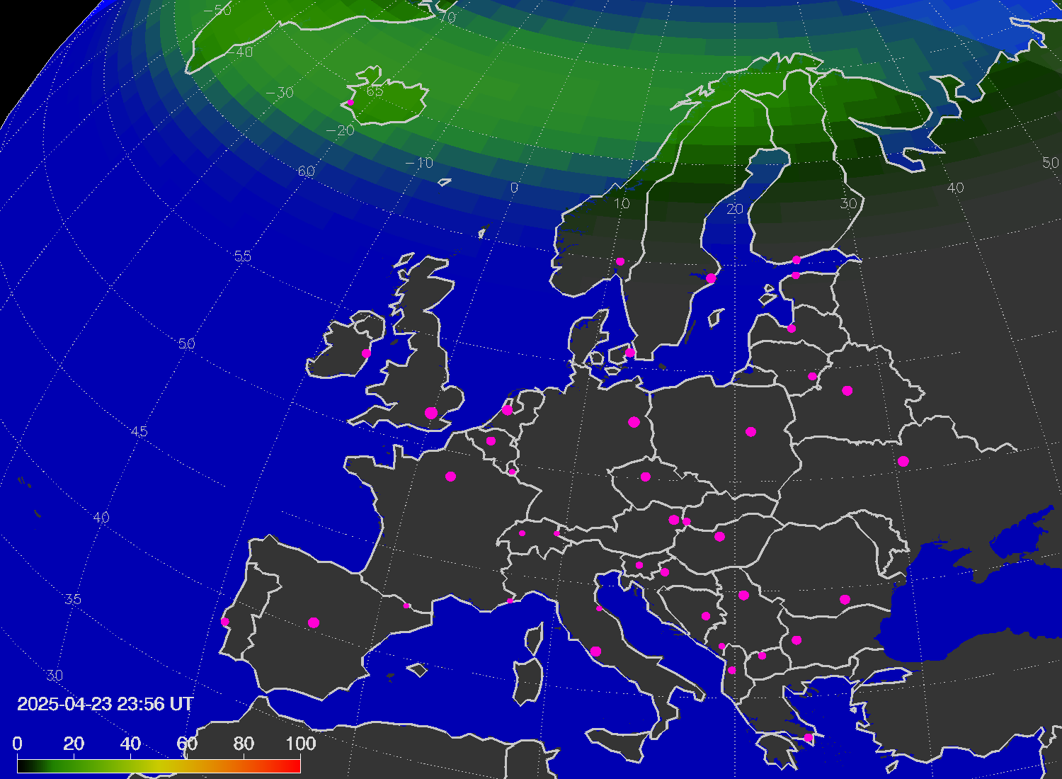 Northern lights (auroras) over Europe