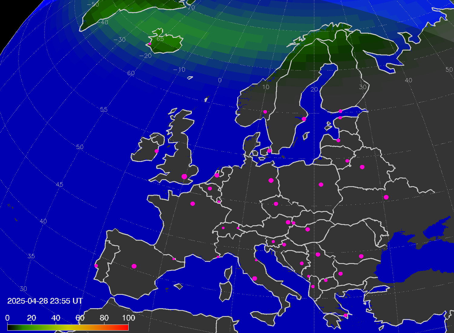 Northern lights (auroras) over Europe