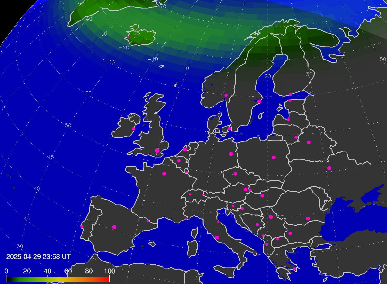 Northern lights (auroras) over Europe