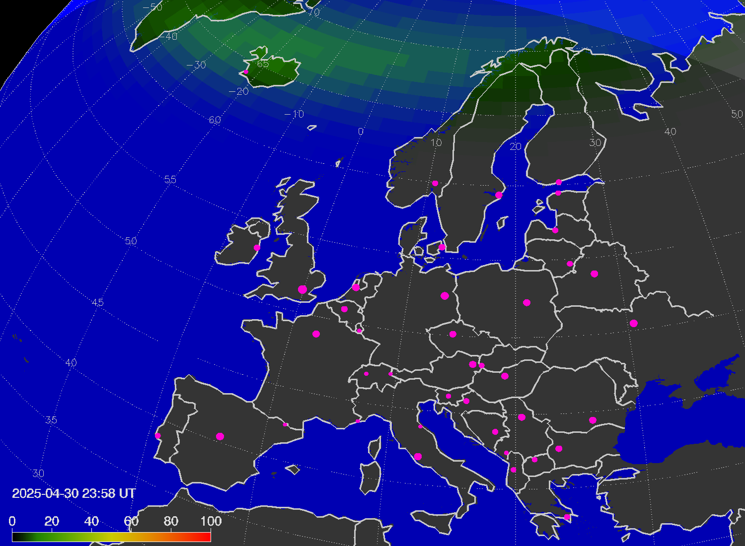 Northern lights (auroras) over Europe