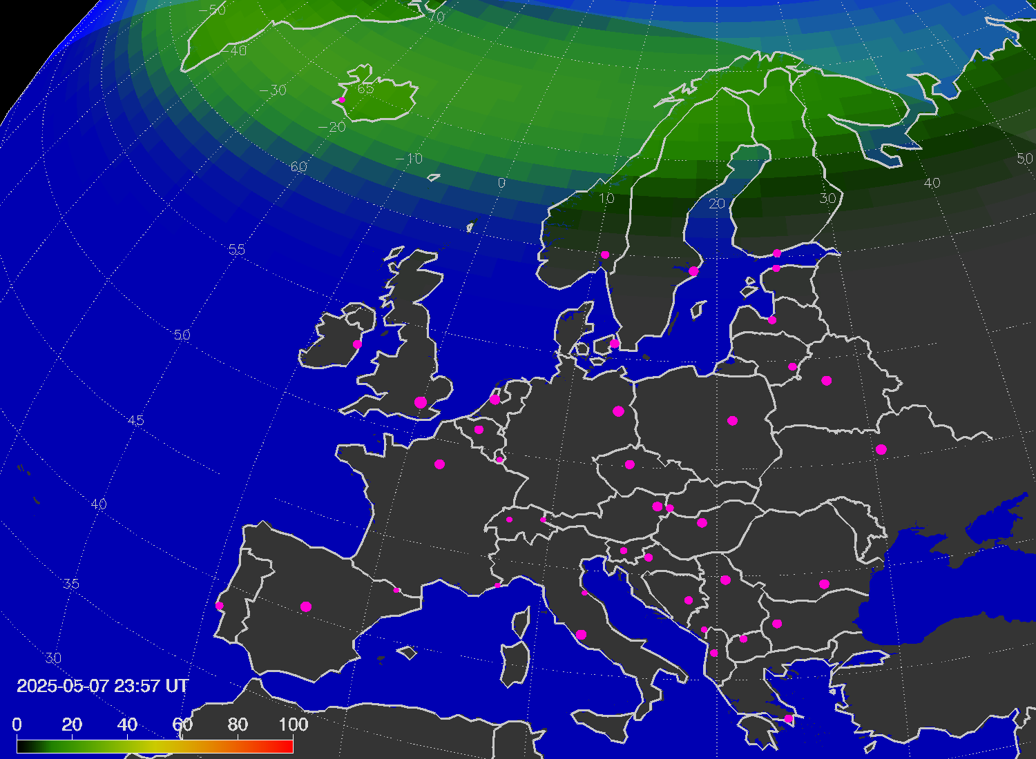 Northern lights (auroras) over Europe