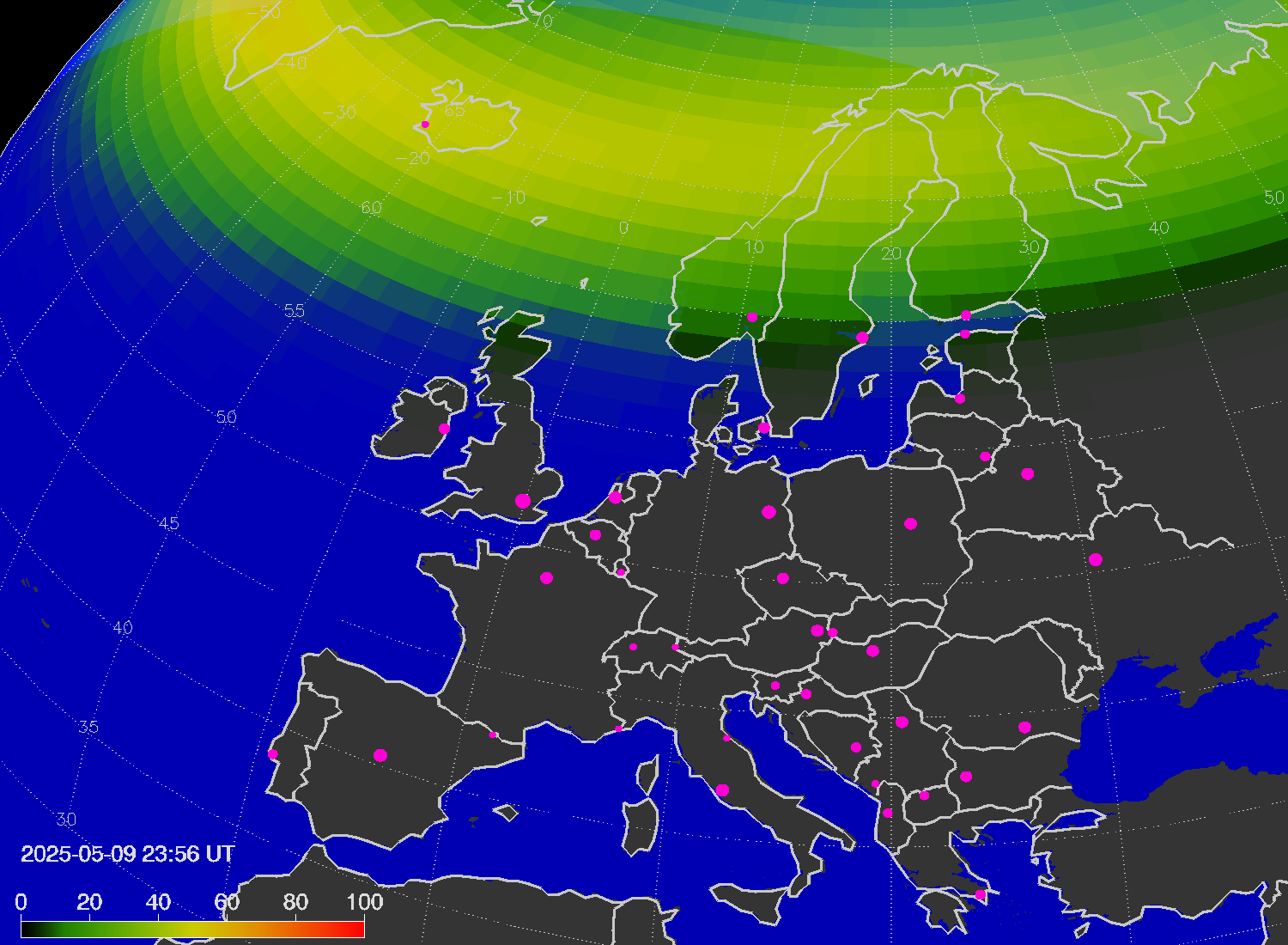 Northern lights (auroras) over Europe