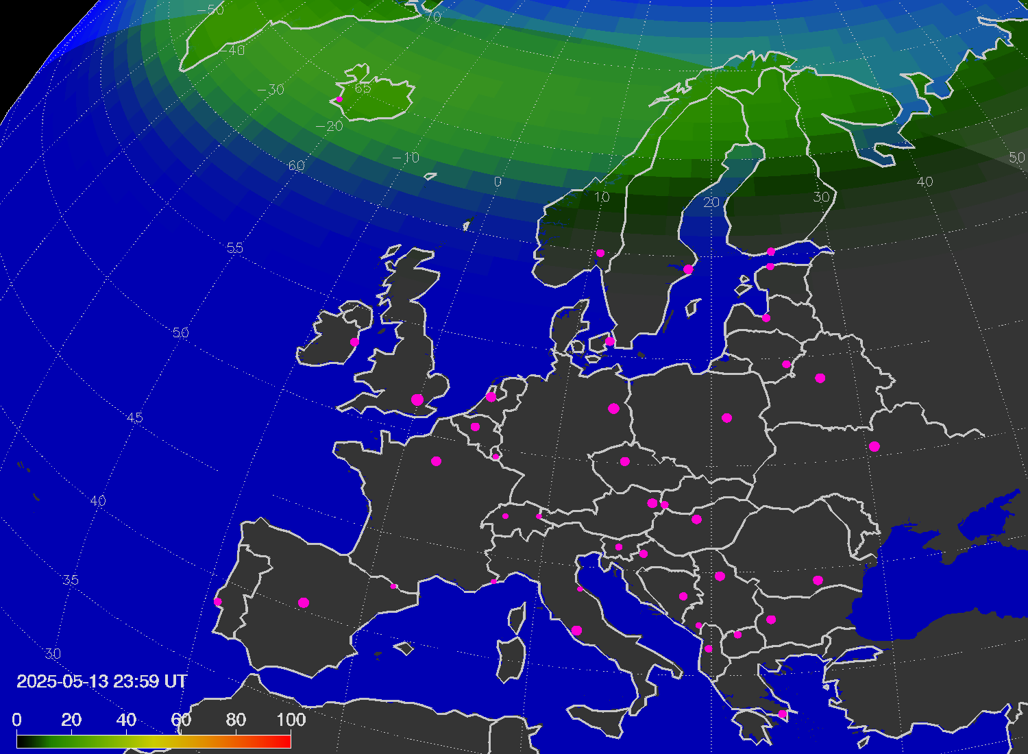 Northern lights (auroras) over Europe
