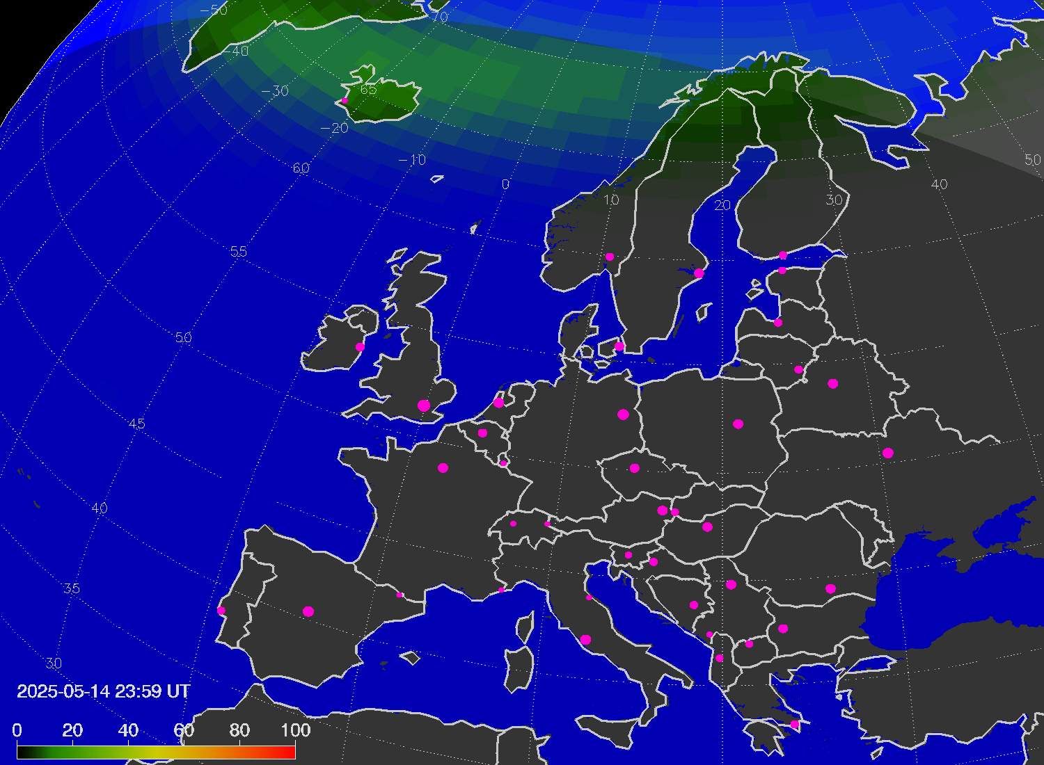 Northern lights (auroras) over Europe