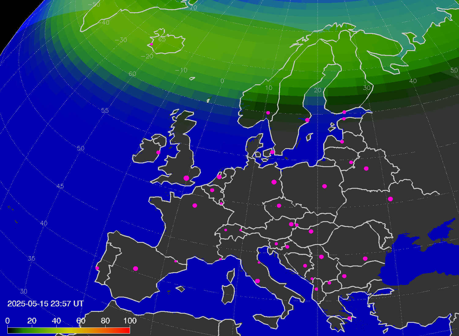 Northern lights (auroras) over Europe