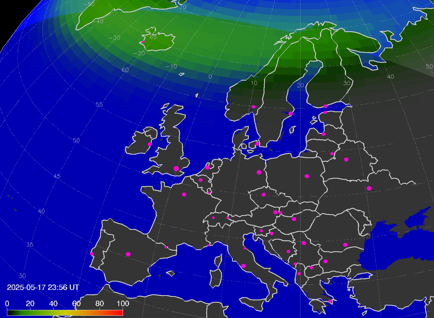 Northern lights (auroras) over Europe