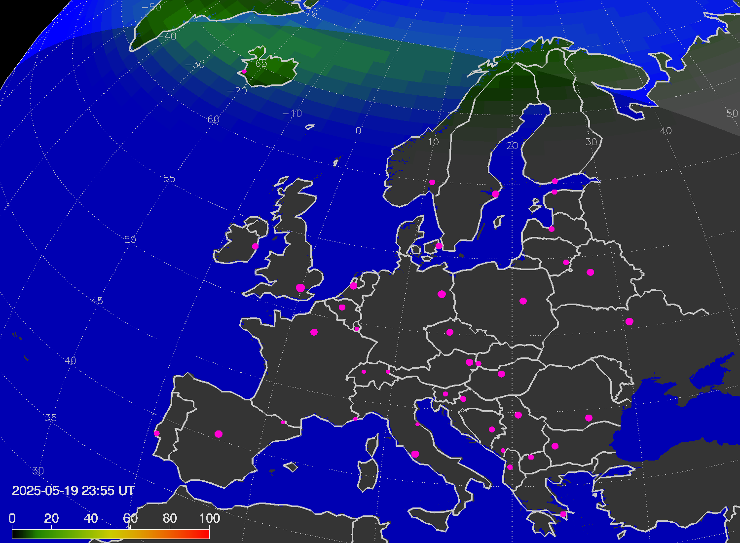 Northern lights (auroras) over Europe