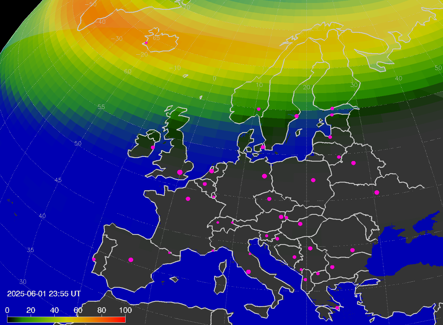 Northern lights (auroras) over Europe