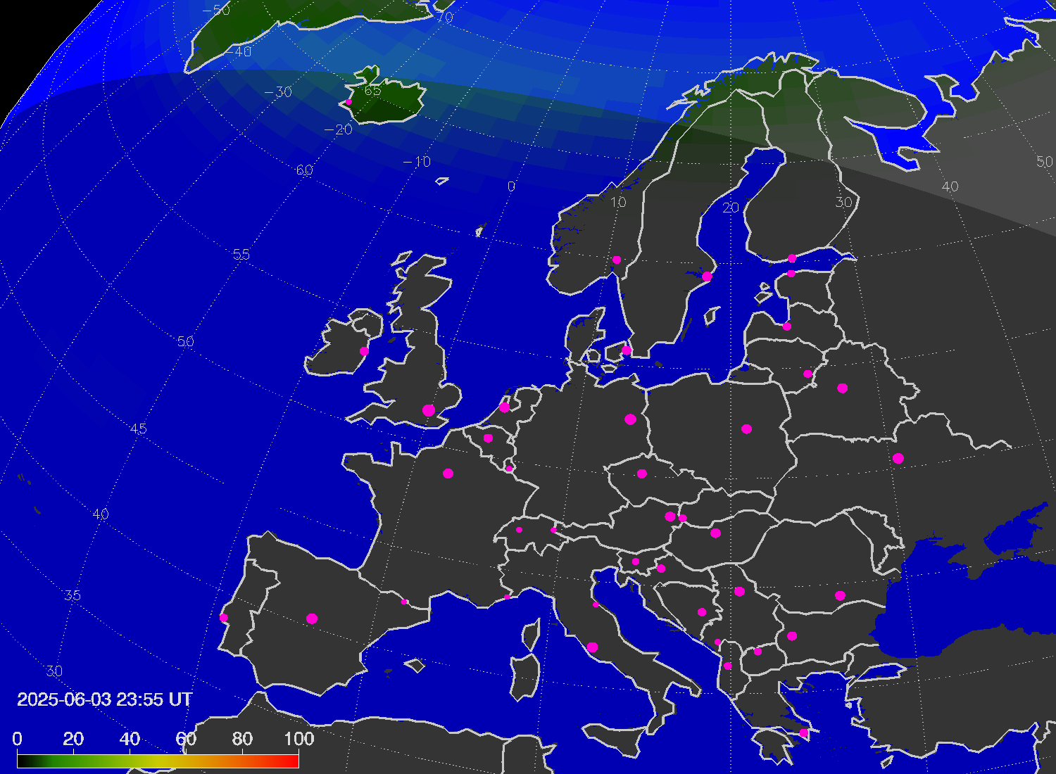 Northern lights (auroras) over Europe