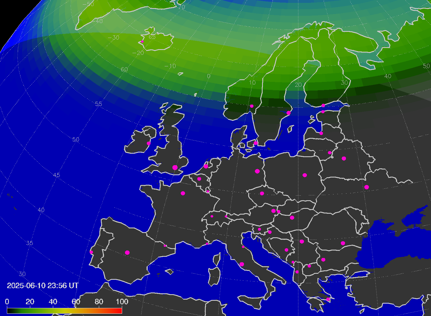 Northern lights (auroras) over Europe