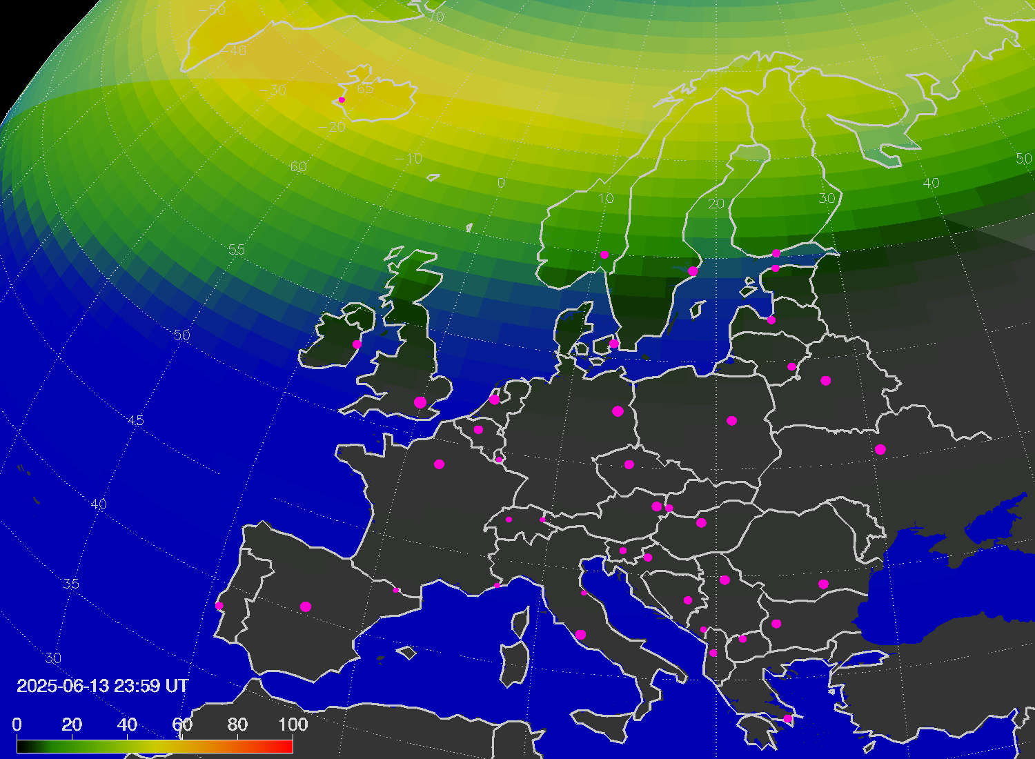 Northern lights (auroras) over Europe