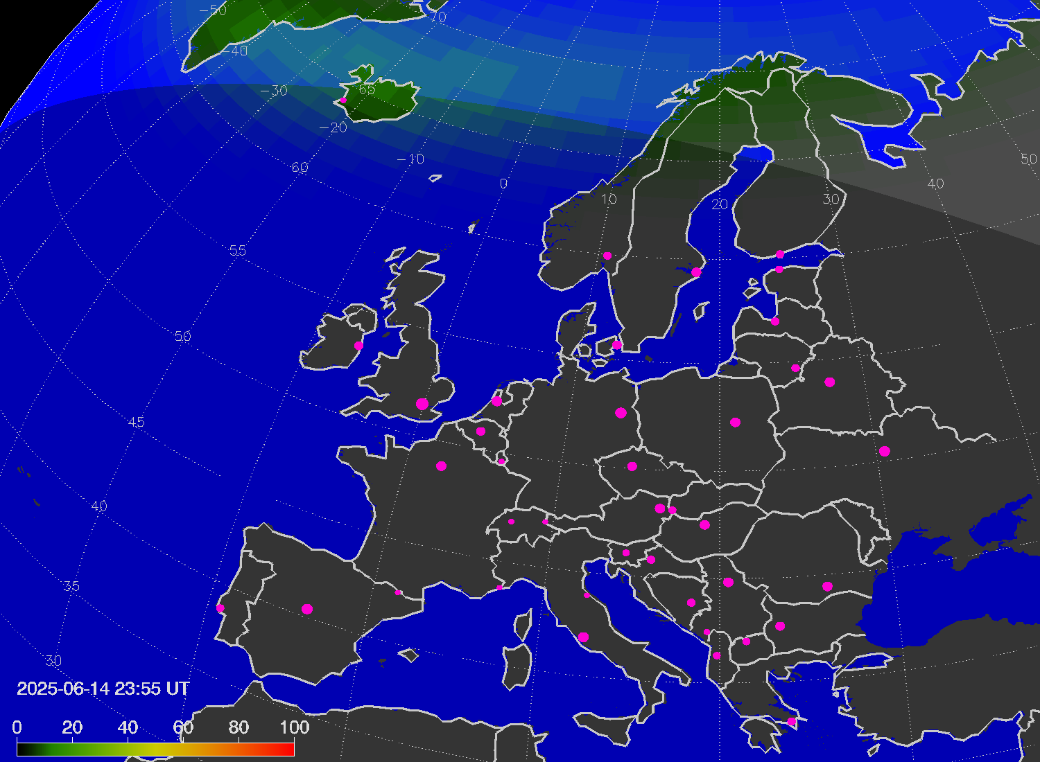 Northern lights (auroras) over Europe