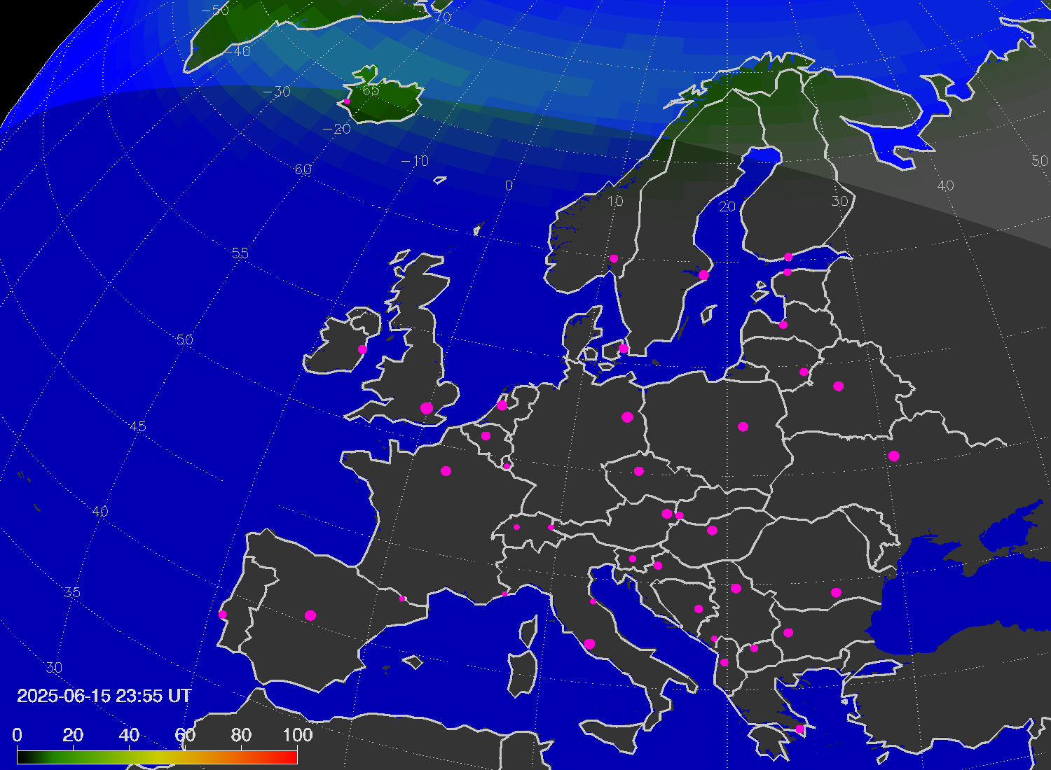 Northern lights (auroras) over Europe