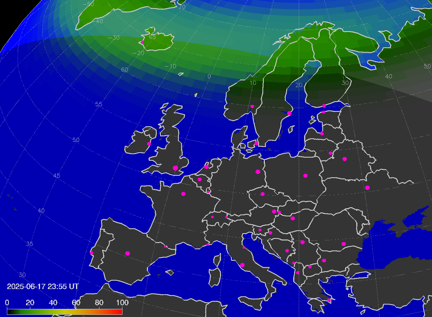 Northern lights (auroras) over Europe