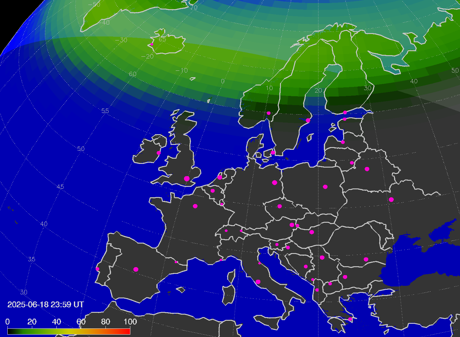 Northern lights (auroras) over Europe