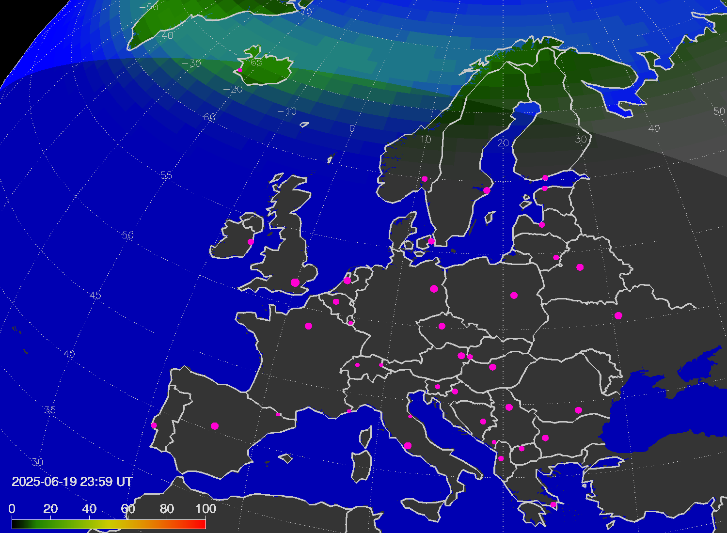 Northern lights (auroras) over Europe