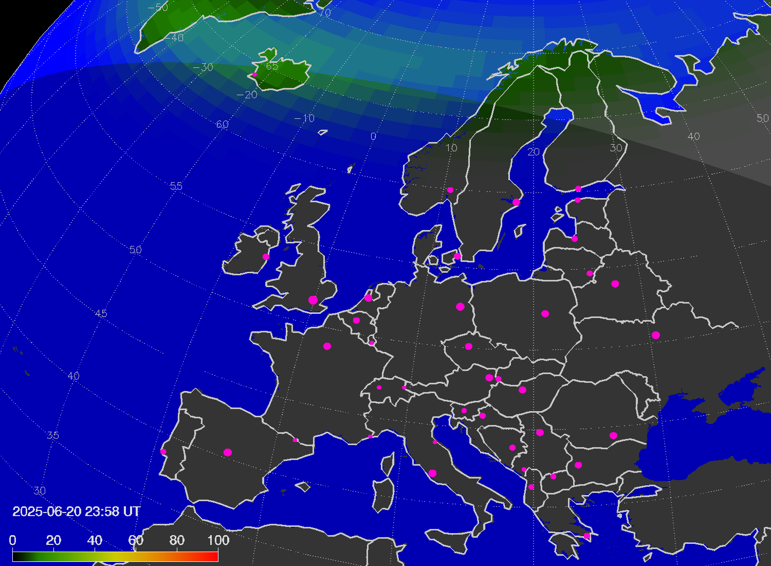 Northern lights (auroras) over Europe