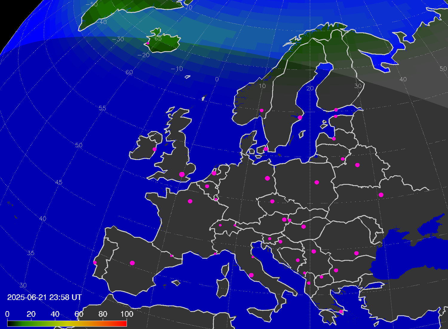 Northern lights (auroras) over Europe
