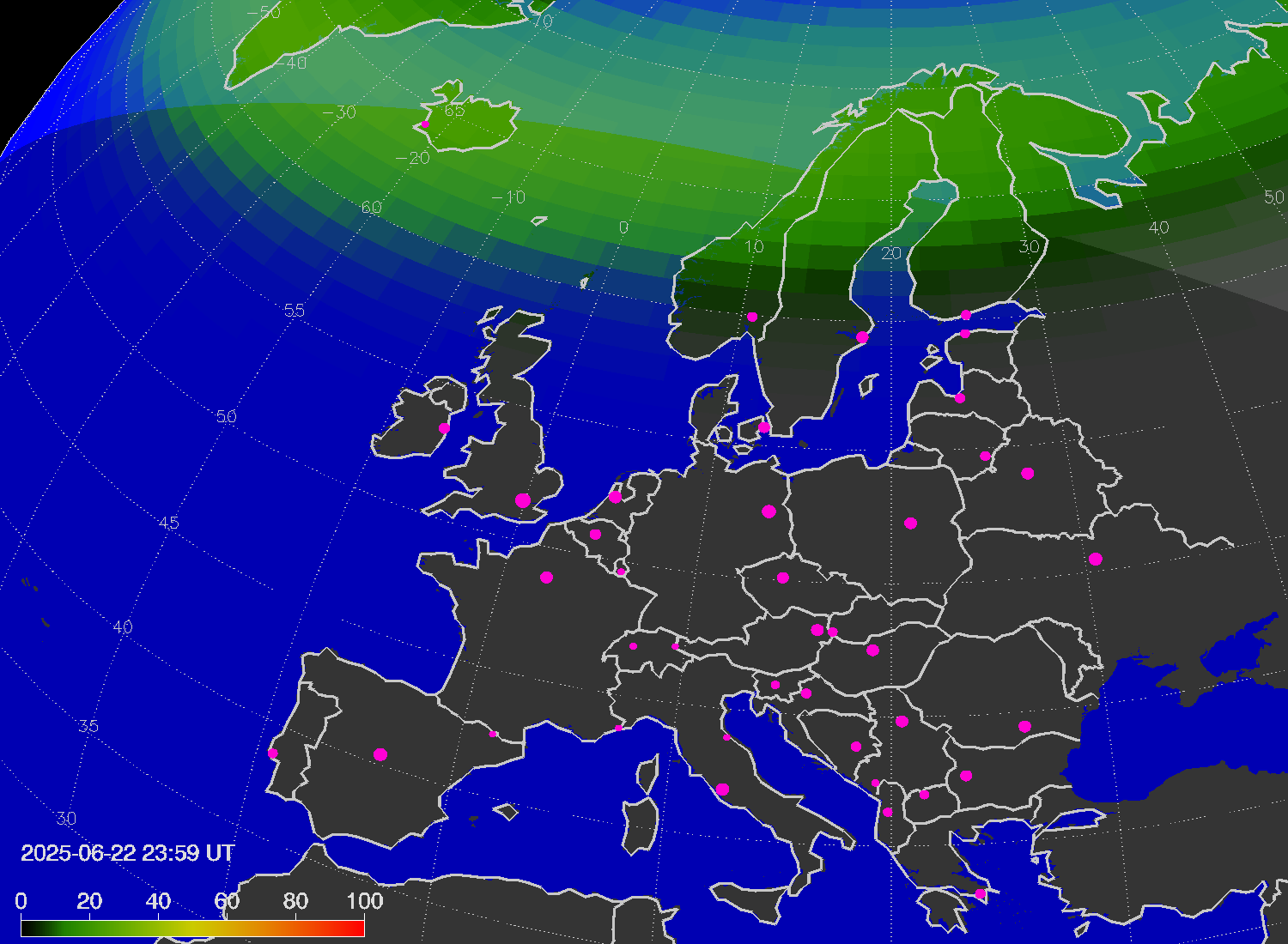Northern lights (auroras) over Europe