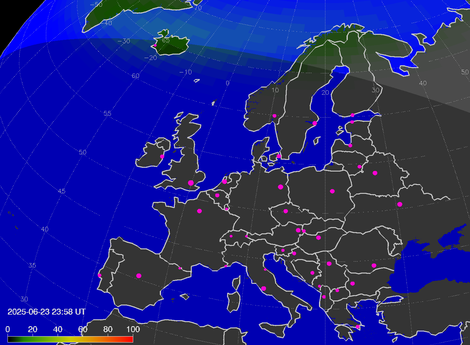 Northern lights (auroras) over Europe