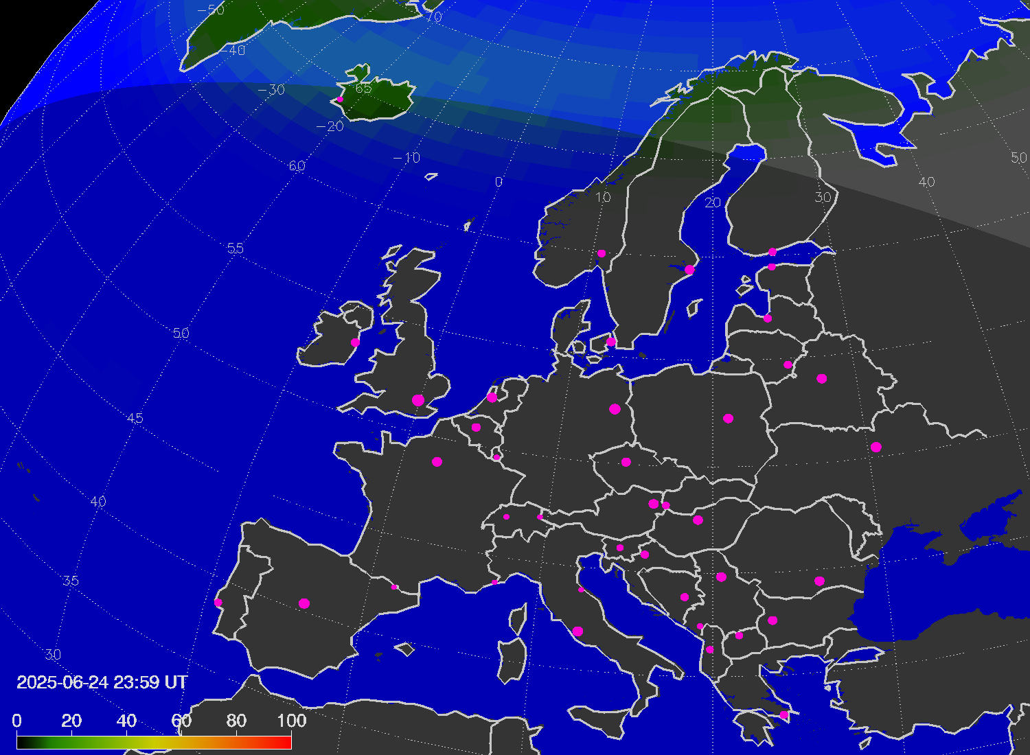 Northern lights (auroras) over Europe