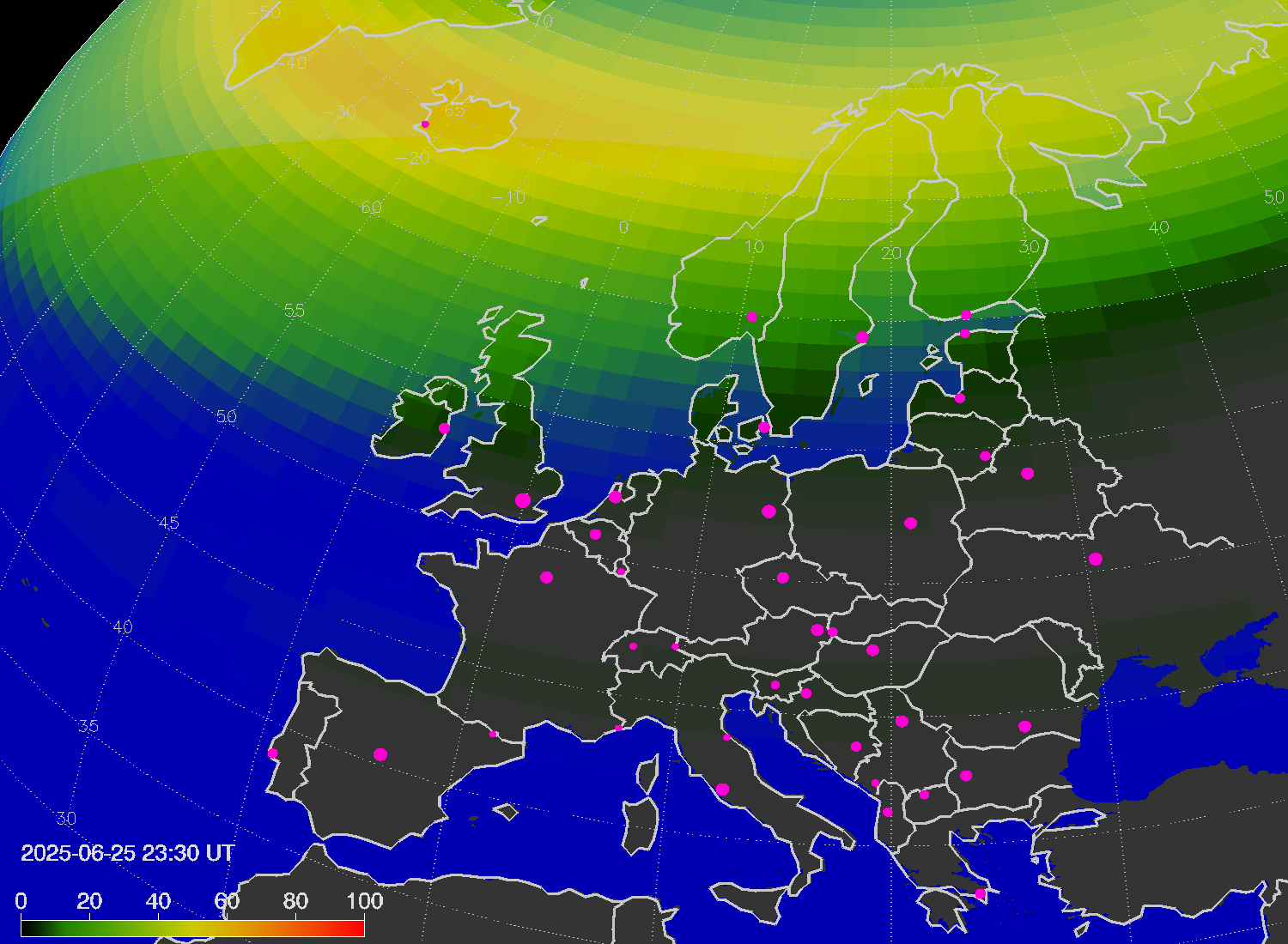 Northern lights (auroras) over Europe