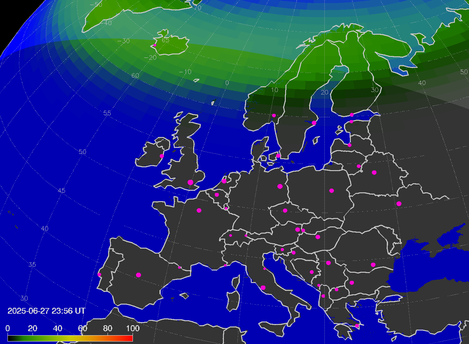 Northern lights (auroras) over Europe