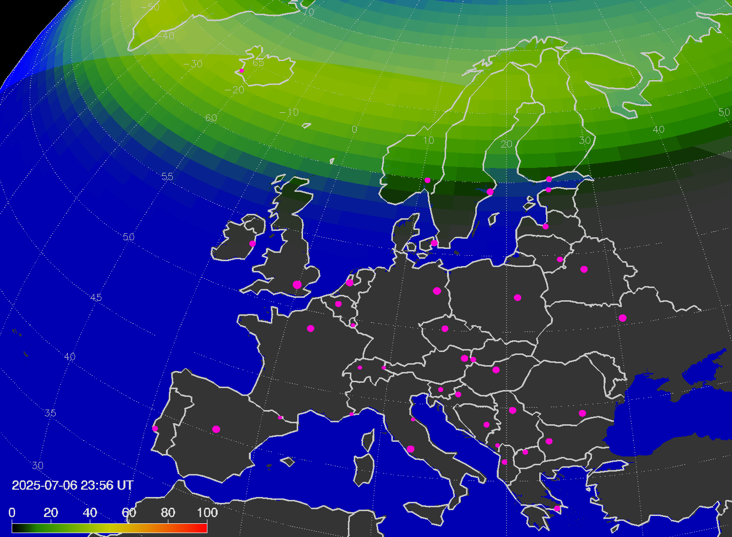 Northern lights (auroras) over Europe