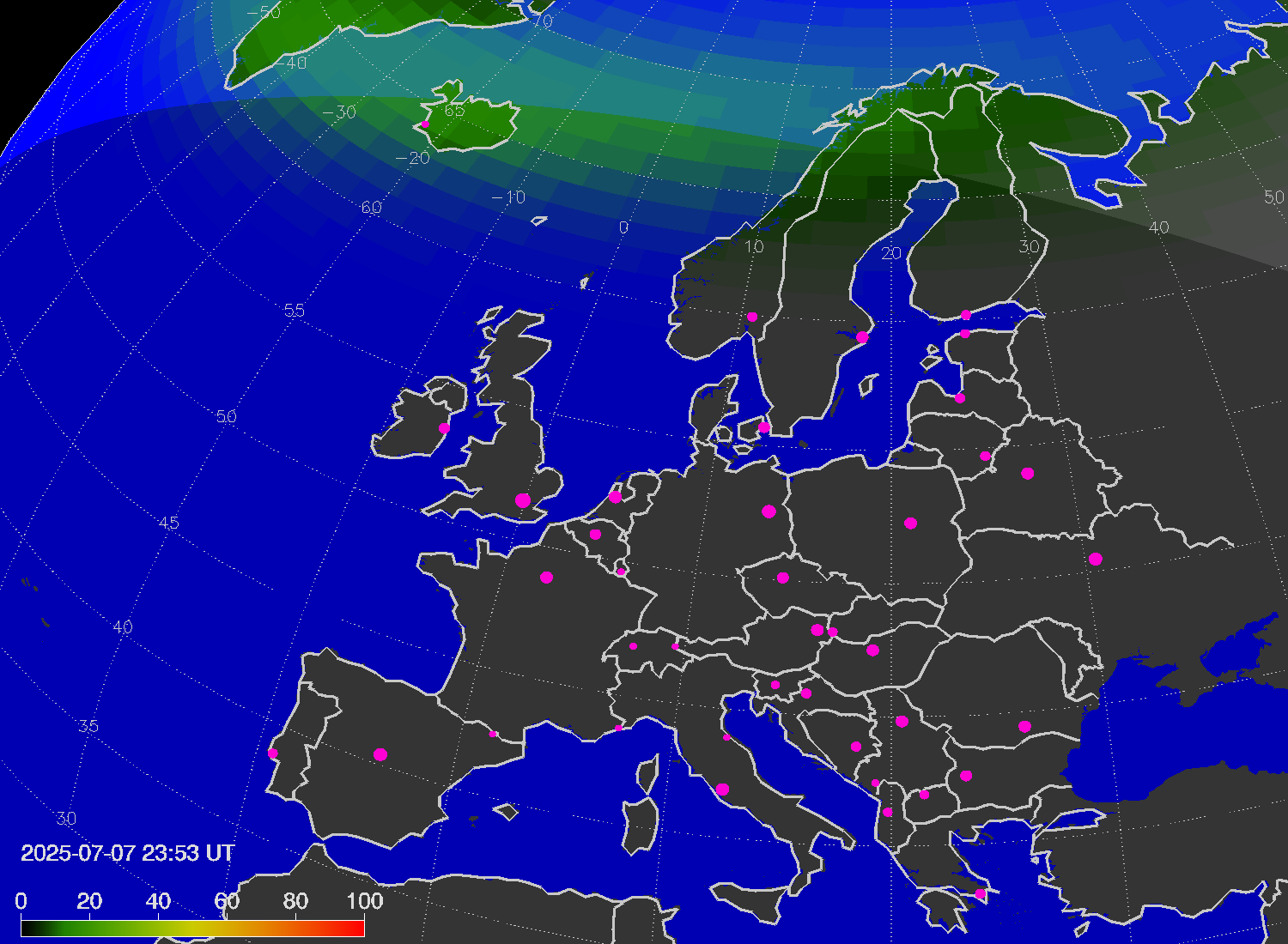 Northern lights (auroras) over Europe