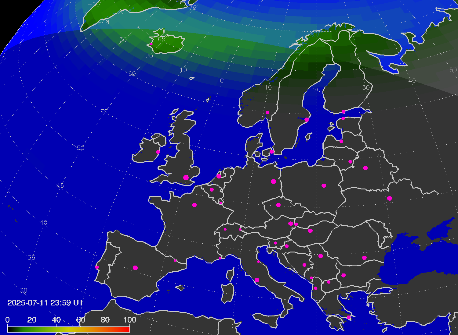 Northern lights (auroras) over Europe
