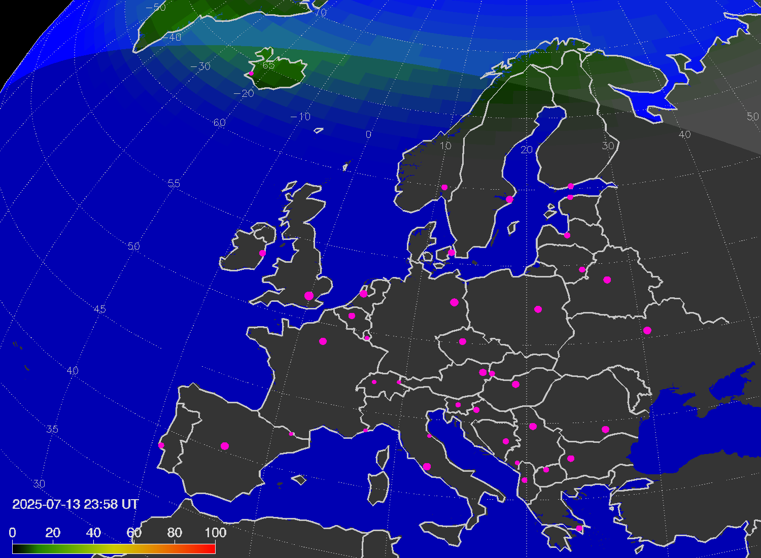 Northern lights (auroras) over Europe