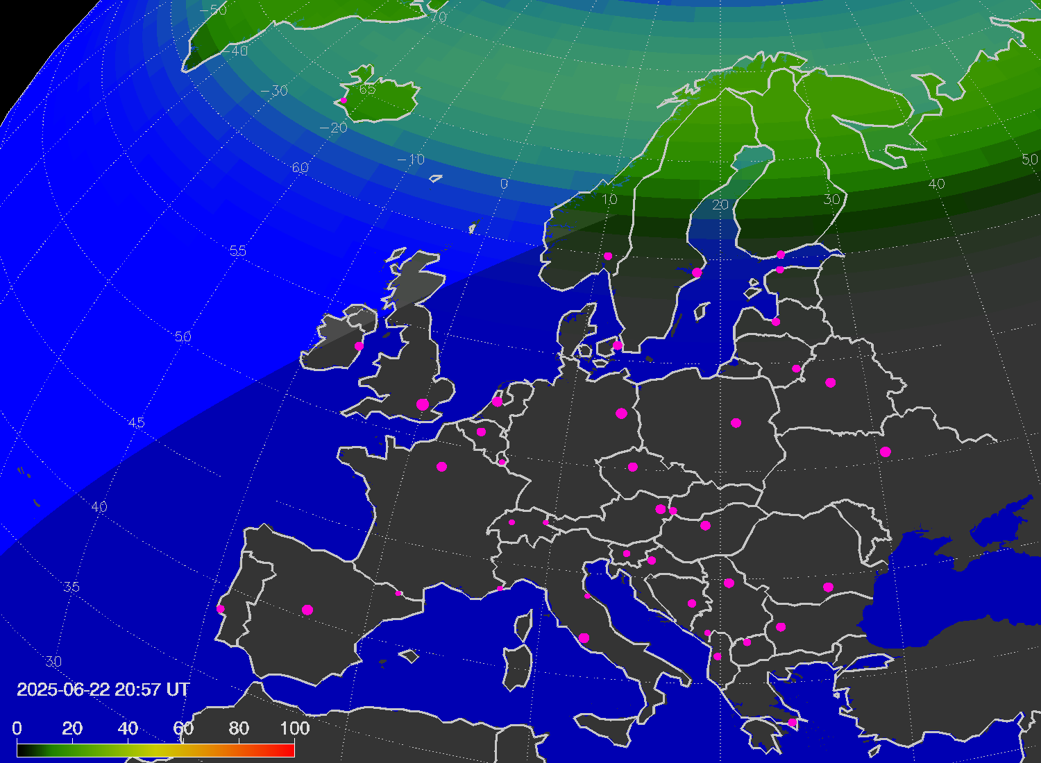 Northern lights (auroras) over Europe
