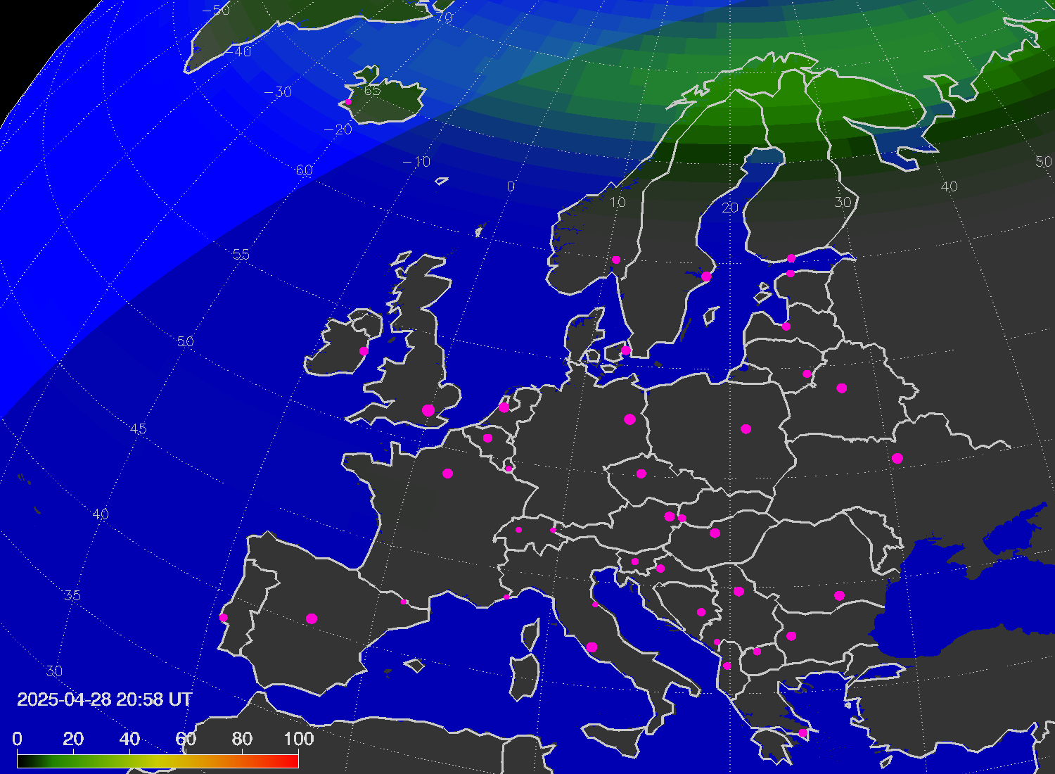 Northern lights (auroras) over Europe