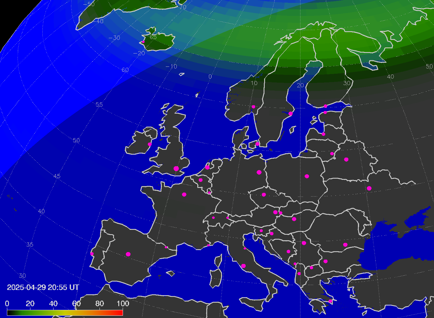 Northern lights (auroras) over Europe