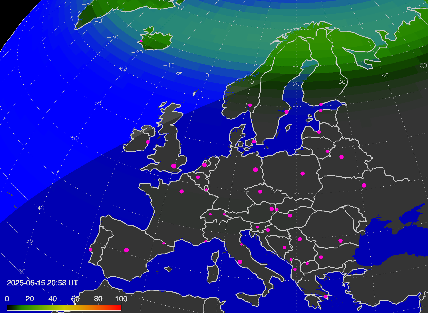 Northern lights (auroras) over Europe