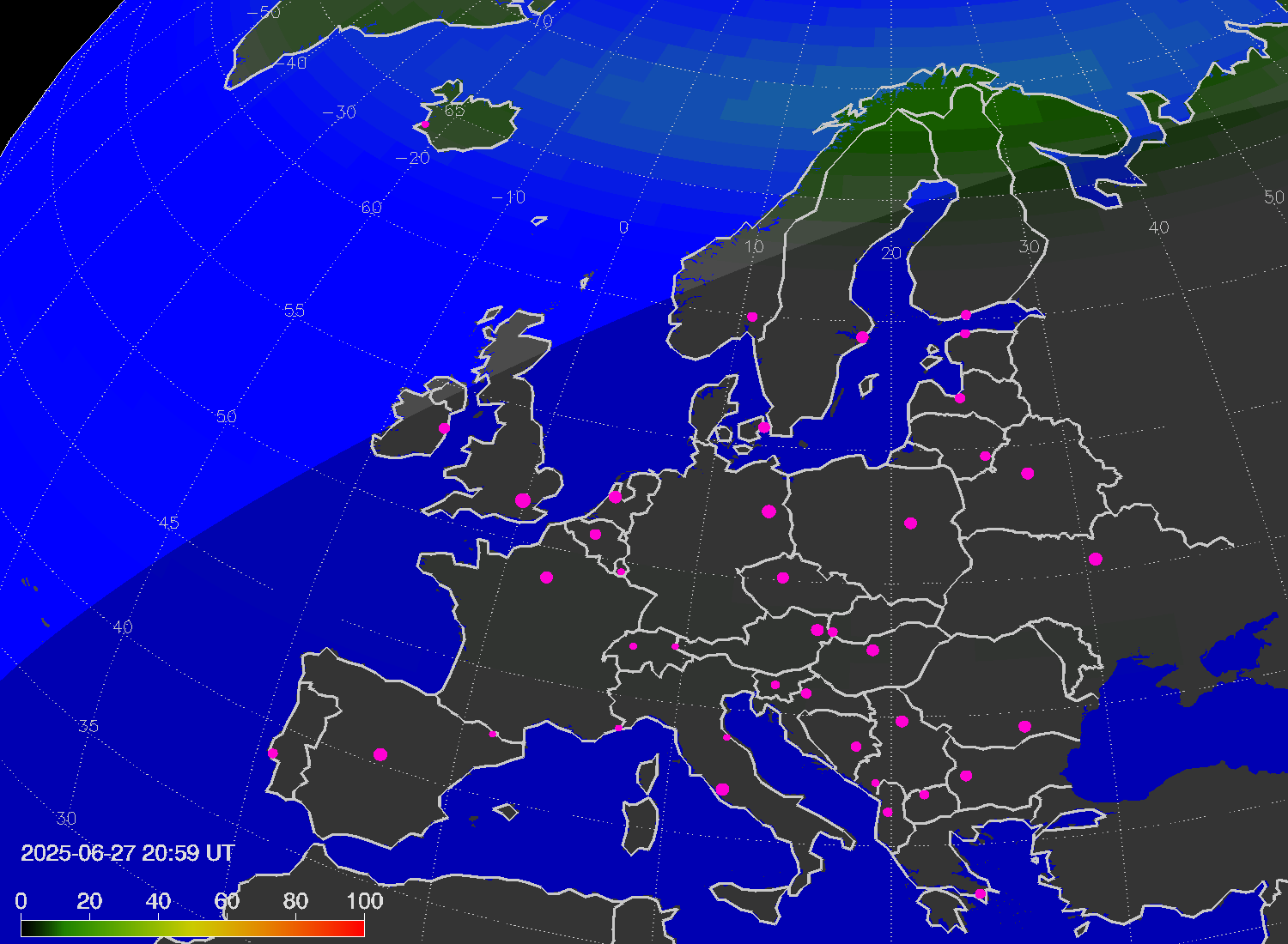Northern lights (auroras) over Europe