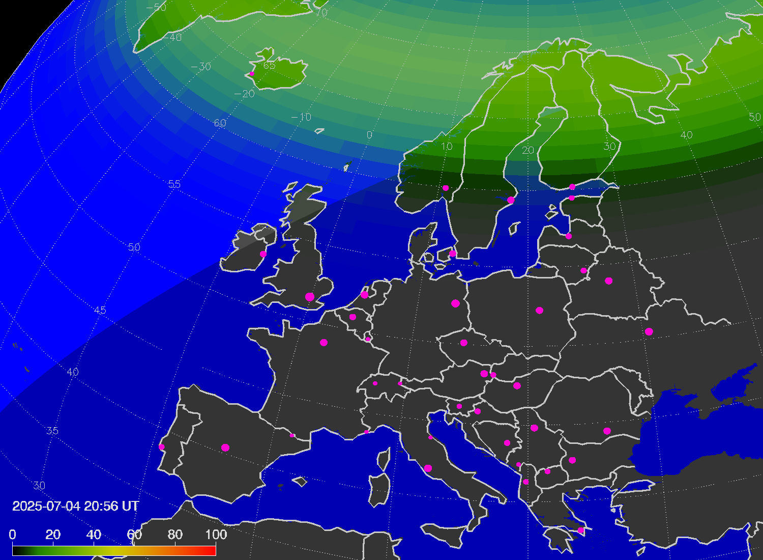 Northern lights (auroras) over Europe