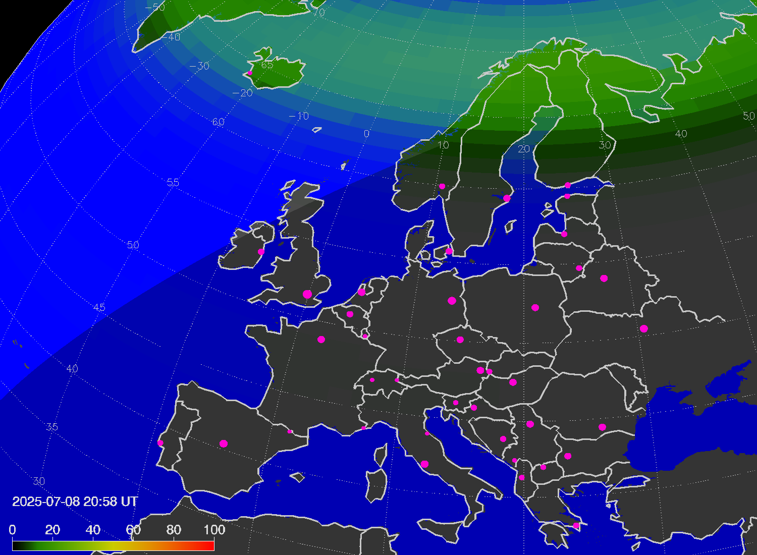 Northern lights (auroras) over Europe