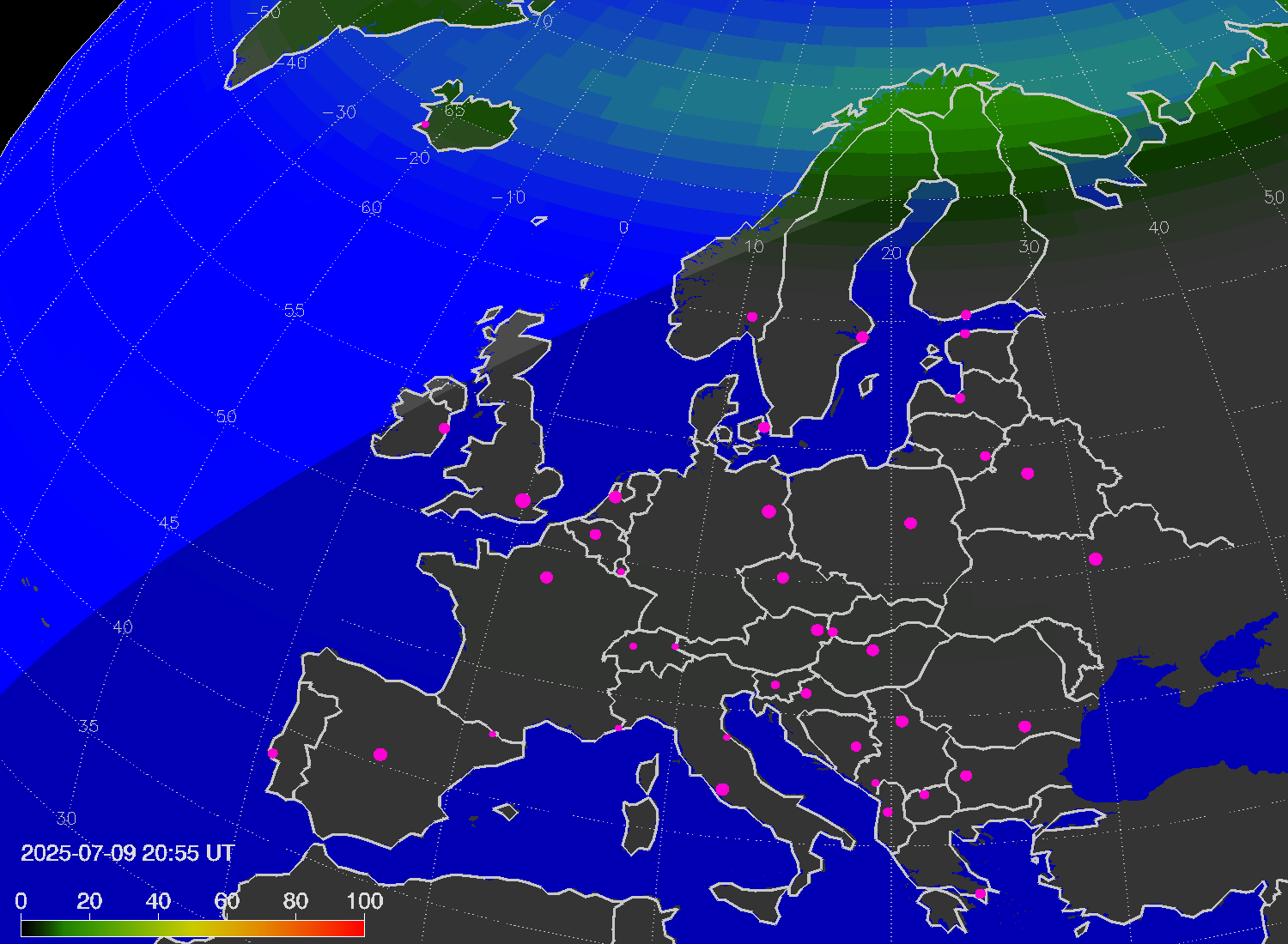 Northern lights (auroras) over Europe