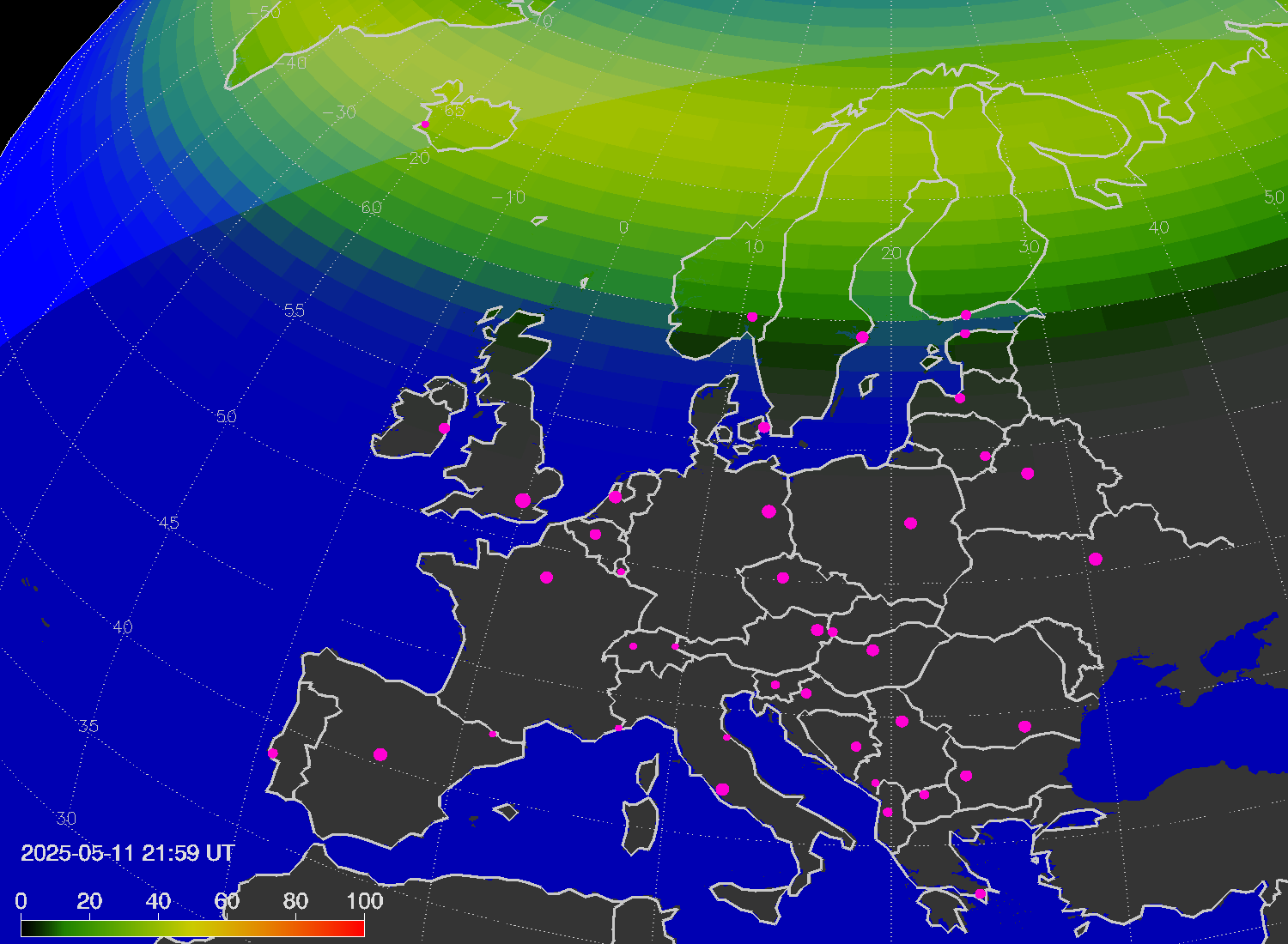 Northern lights (auroras) over Europe
