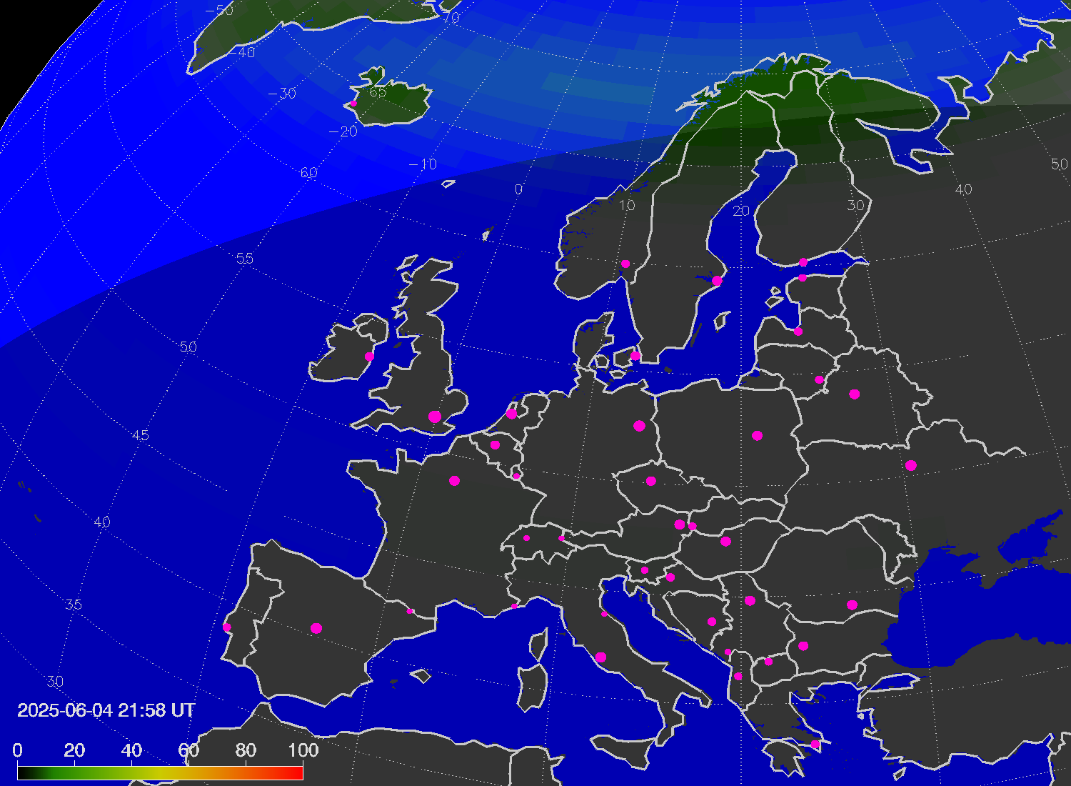 Northern lights (auroras) over Europe