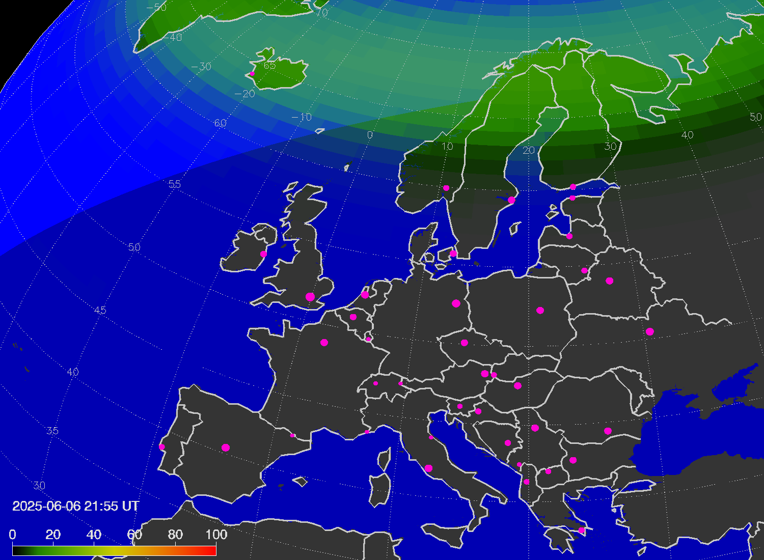 Northern lights (auroras) over Europe