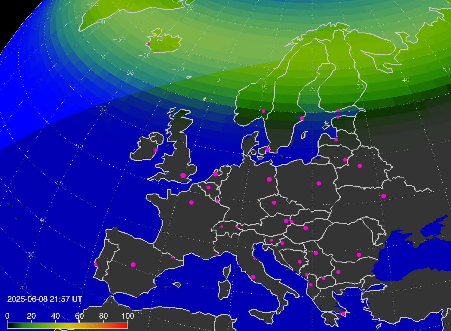 Northern lights (auroras) over Europe