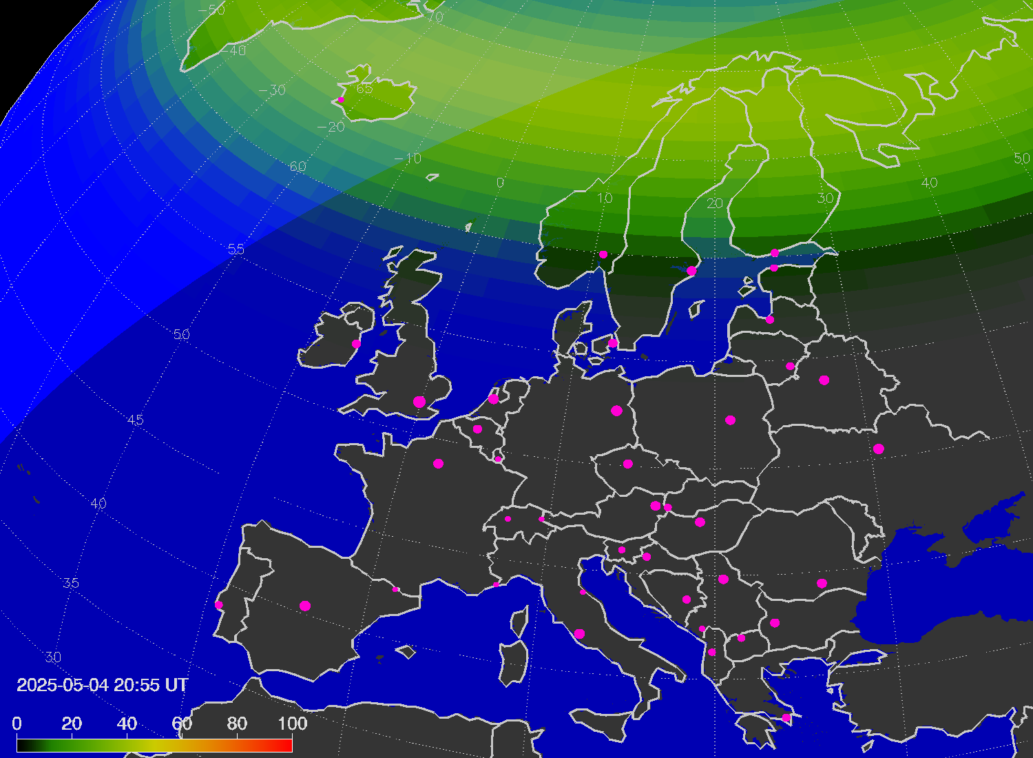 Northern lights (auroras) over Europe