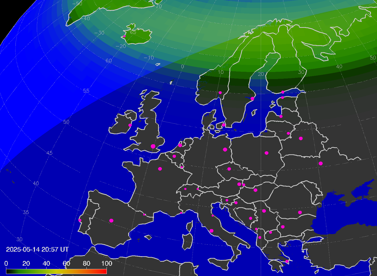 Northern lights (auroras) over Europe