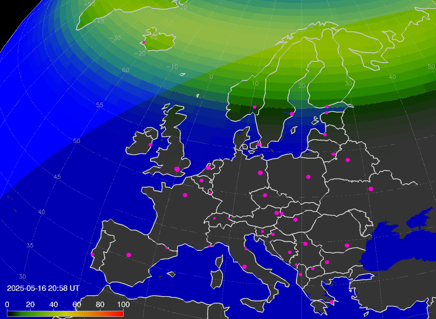Northern lights (auroras) over Europe